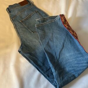 Johnny Was Light Blue Denim Jeans with Brown Leather Patch